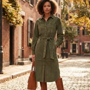 Banana Republic TERAZZO VEGAN SUEDE MIDI shirt dress with Belt size Medium. NWT